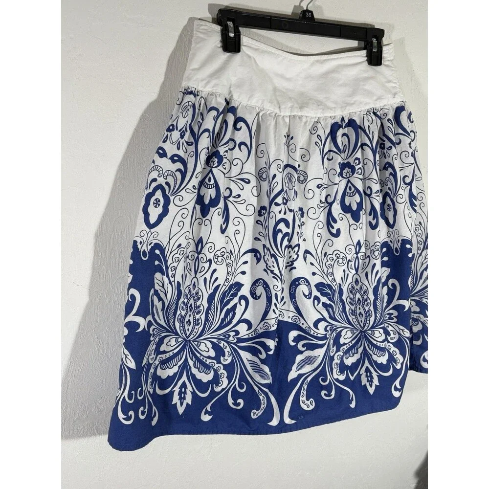 Bass Women’s100% Cotton White w/ Blue Design A Line Lined Skirt Size 6 Zipper - Picture 1 of 7